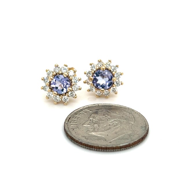 Natural Tanzanite Diamond Stud Earrings 14k Y Gold 1.18 TCW Certified For Sale - Image 4 of 8