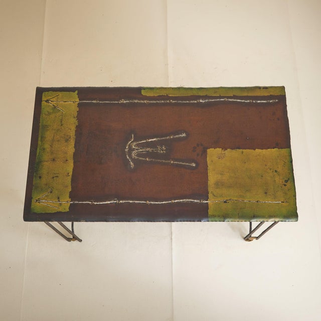 1990s French Brutalist WroughtIron Gold Leaf Dining Table by Jean-Jacques Argueyrolles For Sale In Chicago - Image 6 of 11