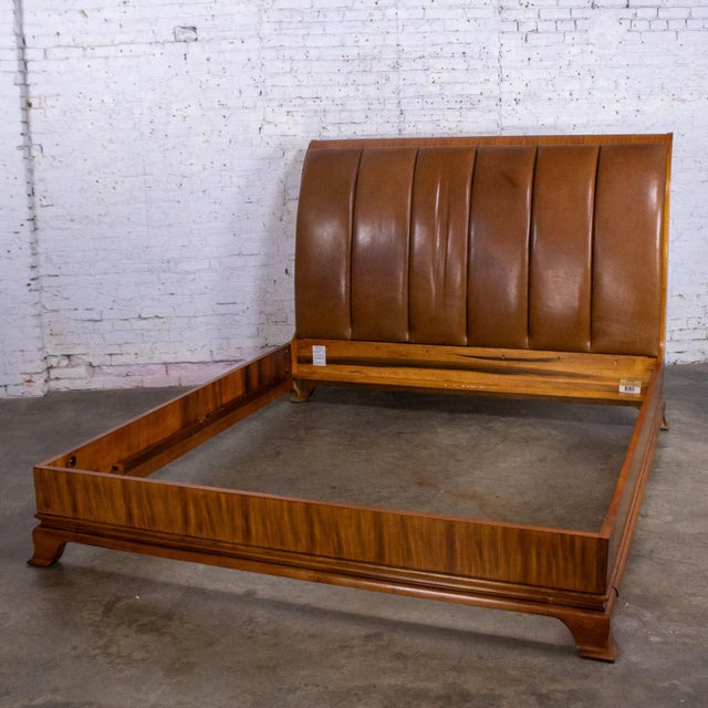 Late 20th Century Neoclassic Revival Arbus King Sleigh Bed W/Leather Upholstered Headboard 6000 Series by Henredon For Sale - Image 9 of 18