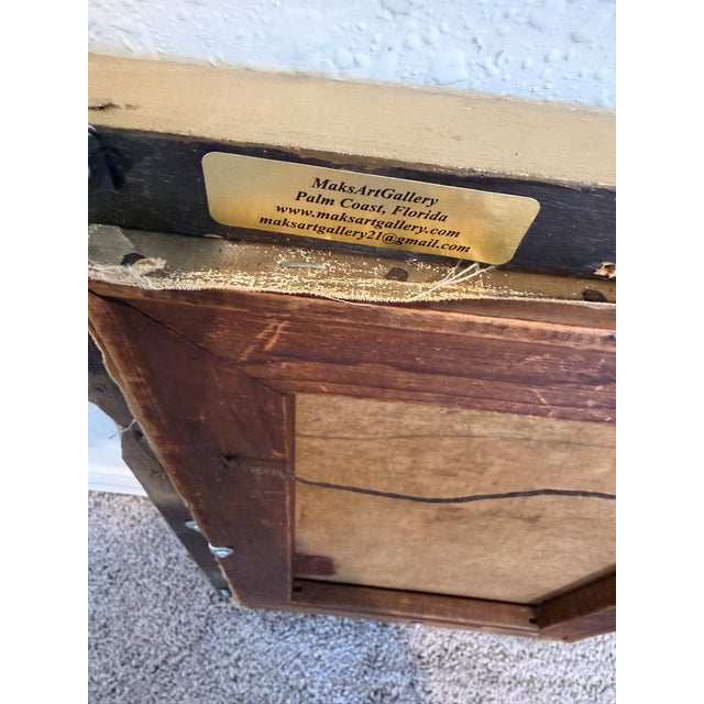 Antique Oil Painting Genre Scene Man With Pipe Child Interior Gilt Frame For Sale - Image 4 of 6