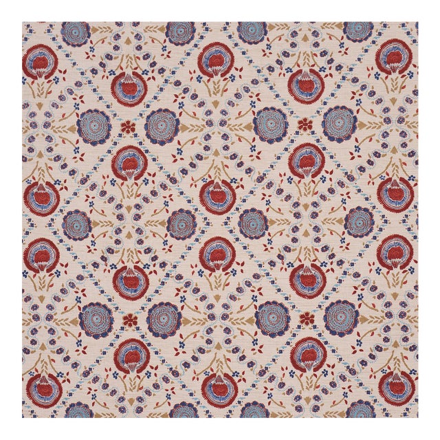 Sample - Schumacher Athena Hand-Screen Print Fabric in Red & Blue For Sale