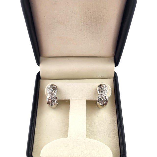 White Mid 20th Century 10k White Gold Diamond Crossover Hoop Earrings - 2 Pieces For Sale - Image 8 of 8