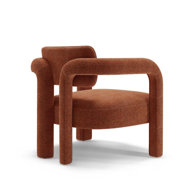 Contemporary Double Arch Armchair in Orange Chenille from Insidherland For Sale - Image 3 of 5