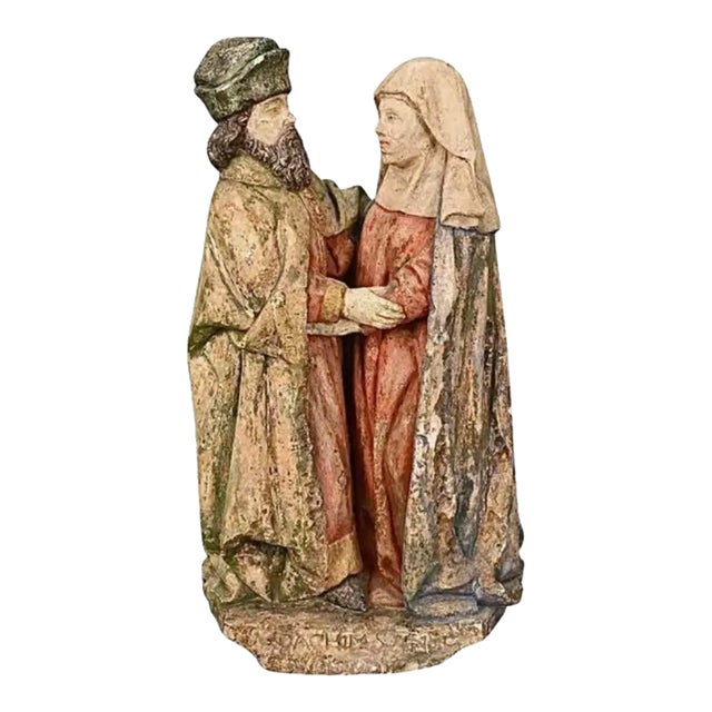 Flemish Polychrome Sculpture of the Meeting of St. Joachim and St. Anna For Sale