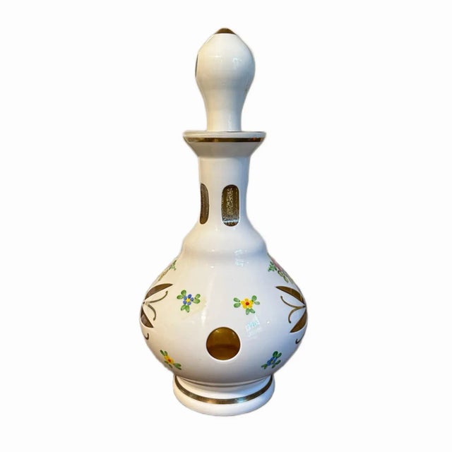 Antique Bohemian White Art Glass Cut to Amber Cordial Decanter & 6 Glasses For Sale - Image 6 of 13