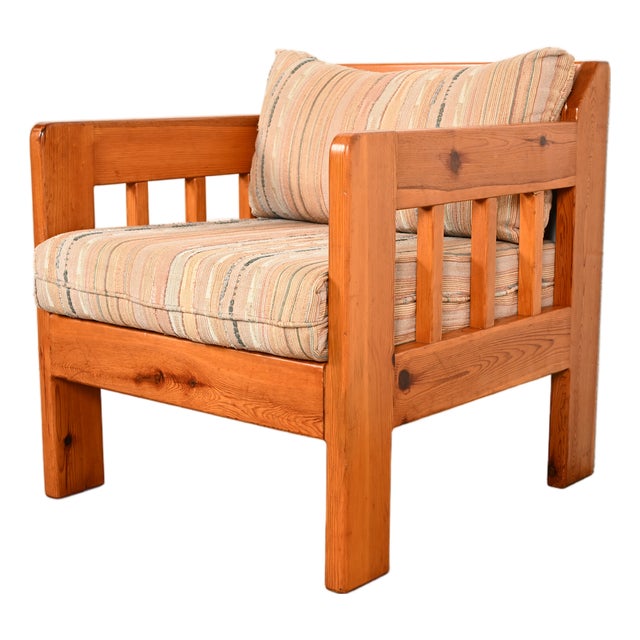 Mid-Century Modern Knotty Pine Lounge Chair With Southwest Upholstery, Circa 1960s For Sale