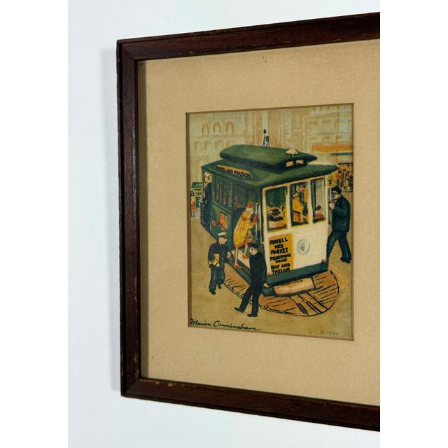 1940s 1944 Signed Marion Cunningham San Francisco Cable Car Serigraph Triptych, Mid-Century Modern Sf Wall Art, Vintage Wwii Era Silkscreen Set For Sale - Image 5 of 13