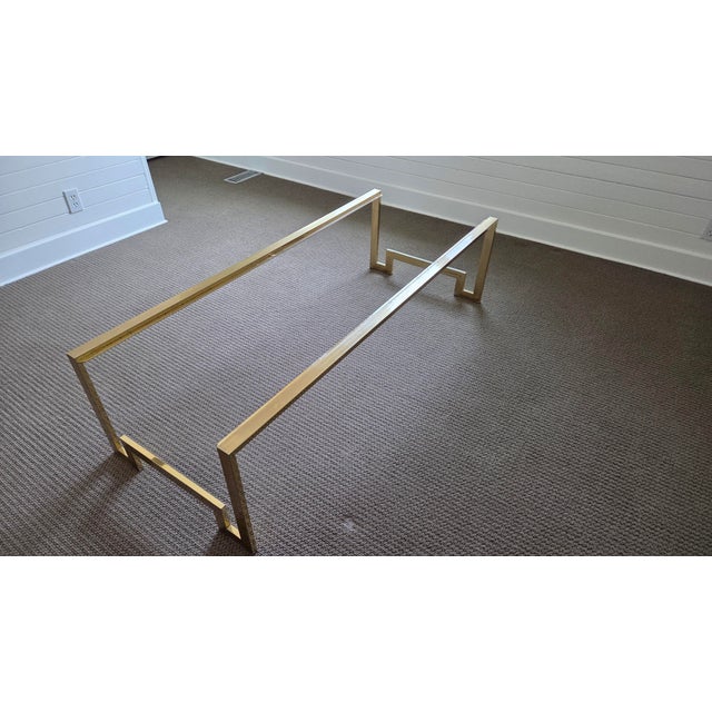 Vintage 1970s Design Institute of America Brass & Smoked Glass Coffee Table – Greek Key Design For Sale - Image 10 of 12