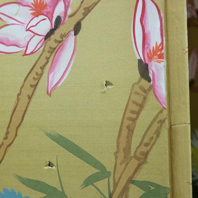 Chinese Floral Decorated and Ebonized Folding Table Screen 20thC For Sale - Image 14 of 15