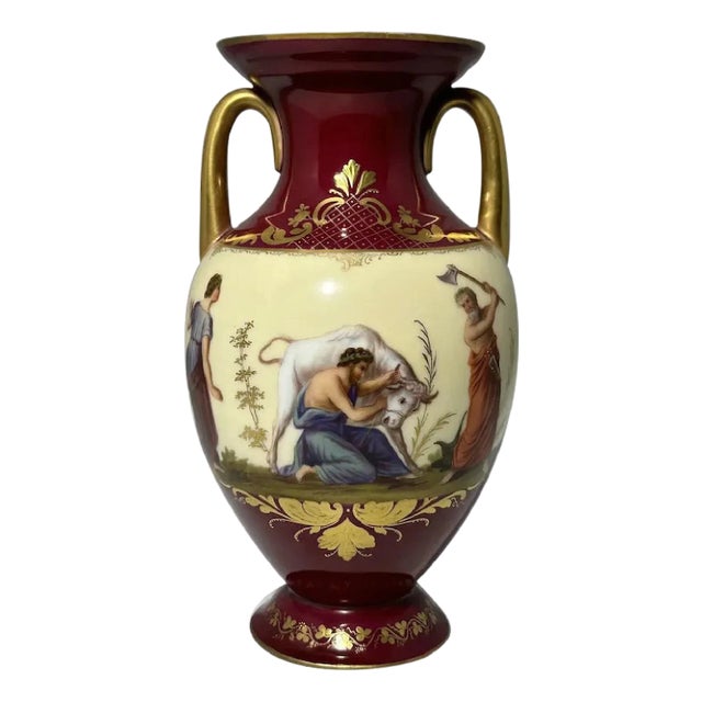 Antique Royal Vienna Hand Painted Vase: Neoclassical Sacrifice Scene For Sale