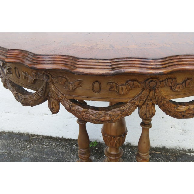 Side TableEarly 1900s French Inlay Carved Burlwood Side End Center Table 6226 For Sale - Image 4 of 13