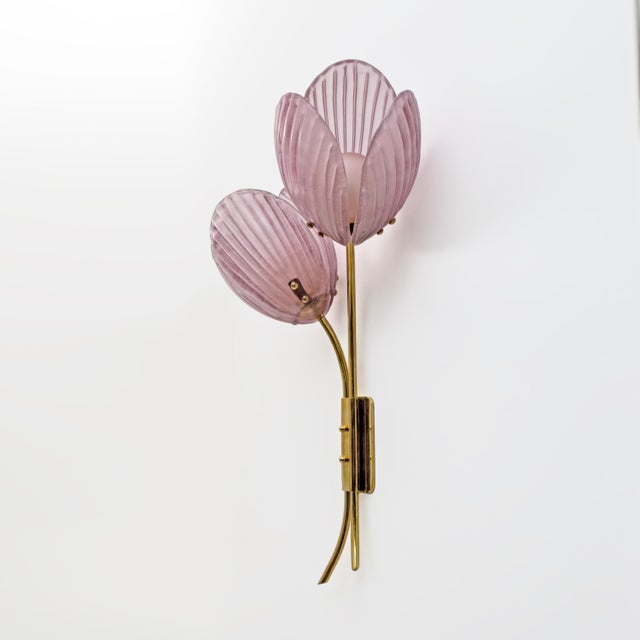 Tulips Murano Glass and Brass Sconces, 2000, Set of 2 For Sale - Image 4 of 10