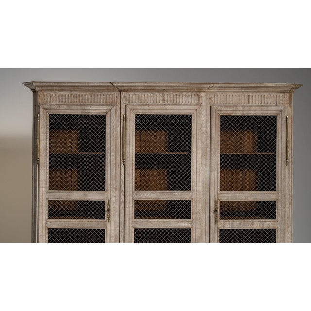 1840-1849 France Weathered Whitewash Cerused Oak Mesh-Front Cabinet For Sale - Image 10 of 11