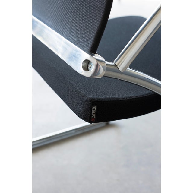 Technical Chromed Steel Desk Armchairs with Black Upholstery, 1980s, Set of 8 For Sale - Image 11 of 17