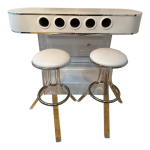 1970 Lucite White Bar With 2 Bar Stools by Hills Manufacturing Co. - Set of 3