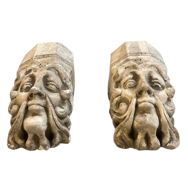 Enhance your space with this striking pair of vintage Gothic Revival wall-hanging architectural fragments. Expertly...