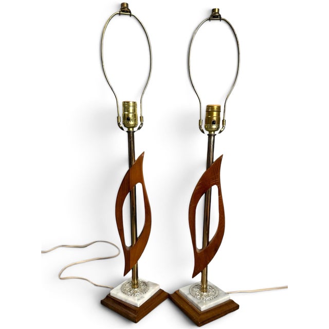 1960s 1960s Mid-Century Modern Sculptural Walnut & Brass Table Lamps, Pair For Sale - Image 5 of 8