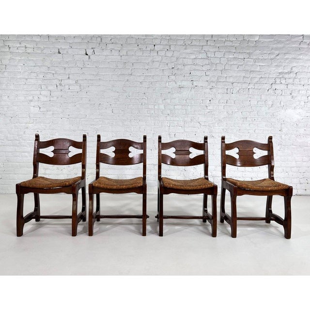 Dining Chairs in Wood and Braided Straw attributed to Guillerme et Chambron for Votre Maison, 1950s, Set of 4 For Sale - Image 10 of 10