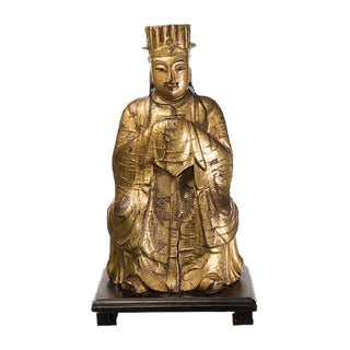 Painted Wooden Chinese Dignitary Sculpture, 1700s For Sale