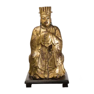 Painted Wooden Chinese Dignitary Sculpture, 1700s