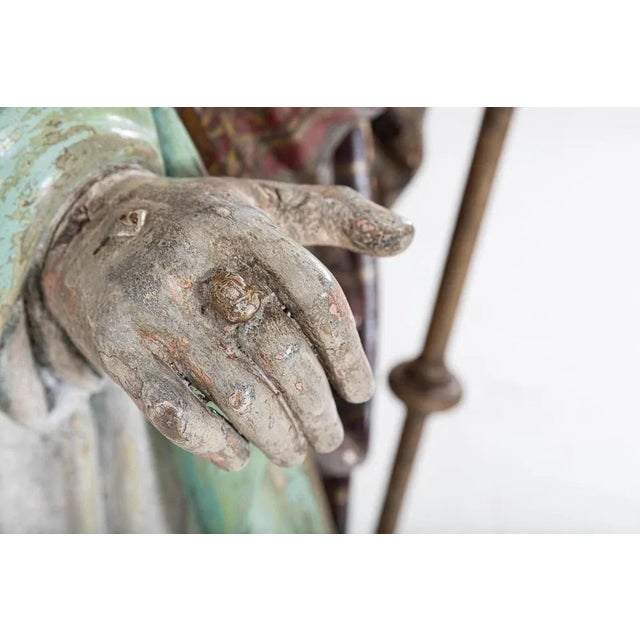 18th Century Italian Polychrome Carved Oak Bishop Statue For Sale - Image 17 of 18