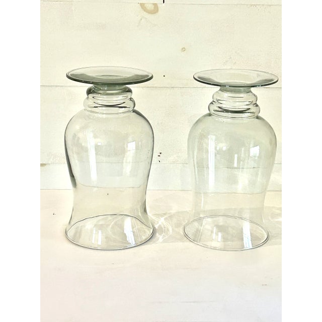 Vintage Glass Hurricane Vases, a Pair For Sale - Image 4 of 4