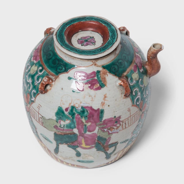 Ceramic Antique Chinese Enamelware Teapot With Mythical Qilin For Sale - Image 7 of 11