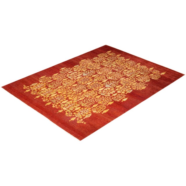 Red Eclectic Collection Hand-Knotted Area Rug - Red Collection 8' 1" x 10' 8" For Sale - Image 8 of 9