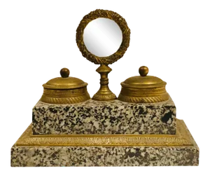 Antique 19th Century French Doré Bronze and Marble Inkwell