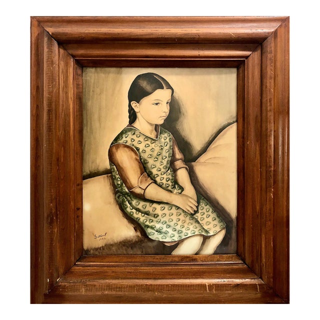 New Realism Watercolor Portrait of a Young Girl by Ben Silbert (1893-1940) For Sale