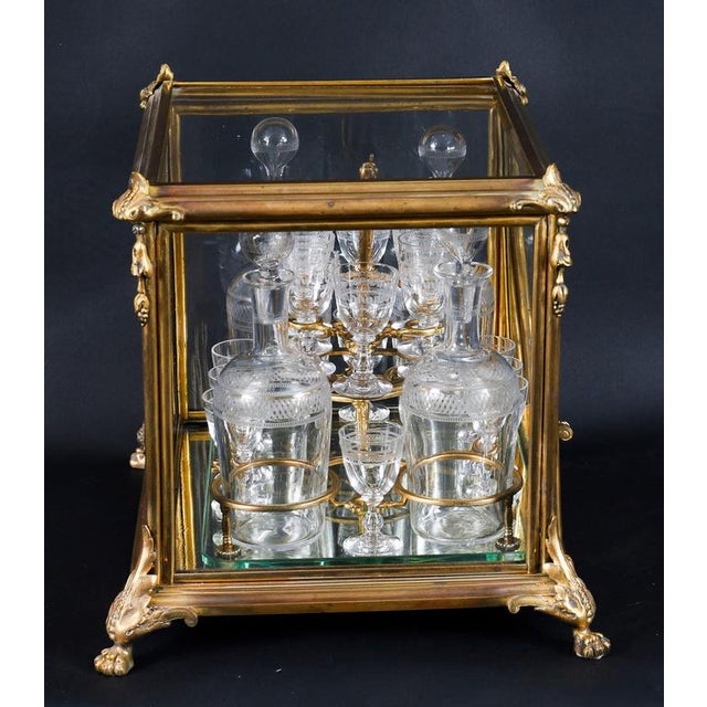 Metal Antique French Bacarrat Ormolu and Glass Liqueur Cabinet, 1800s, Set of 21 For Sale - Image 7 of 18