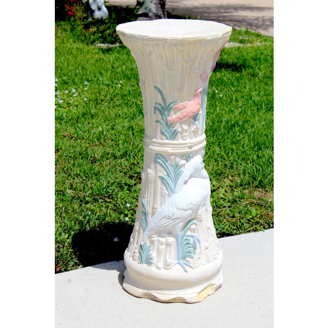 Vintage Coastal Heron Garden Pedestal | Decorative Plant Stand | Cottage & Chinoiserie Accent For Sale - Image 4 of 15