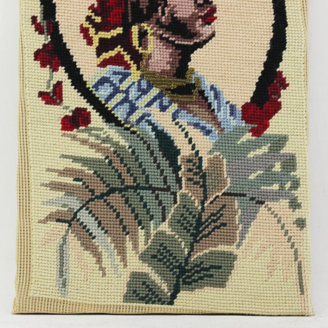 Vintage Portrait Needlework Vertical Textile Art Tropical Botanical Profile With Floral Motif For Sale In New York - Image 6 of 8