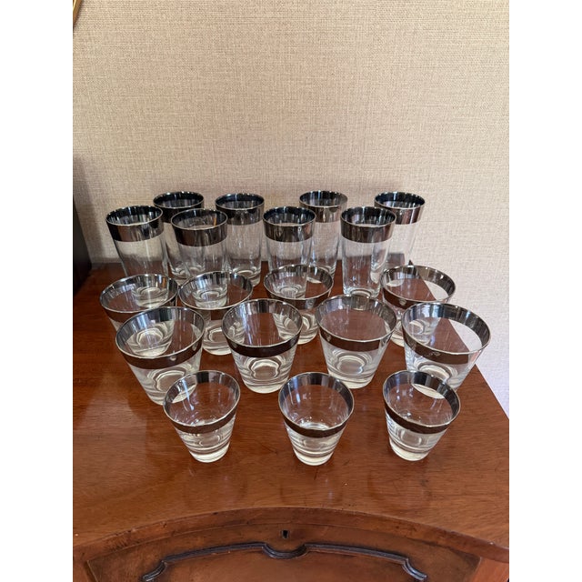 1960s Mid-Century Modern Dorothy Thorpe Silver Rimmed Bar Glasses - Set of 19 For Sale - Image 6 of 10