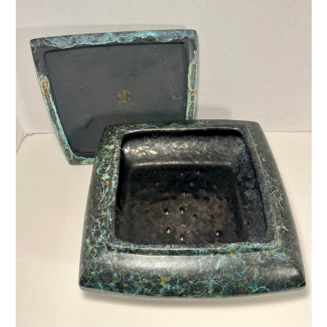 Vintage Tony Evans Studio Art Pottery Malachite Glaze Lidded Large Ceramic Box For Sale - Image 4 of 9