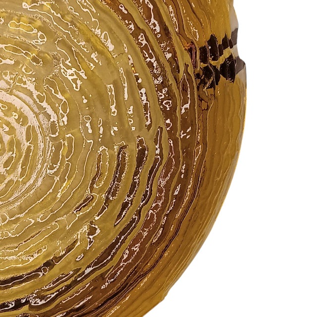 Glass Vintage Mid-Century Honey Anchor Hocking Golden Amber Glass Round Ripple Ashtray Trinket Dish or Catchall For Sale - Image 7 of 9