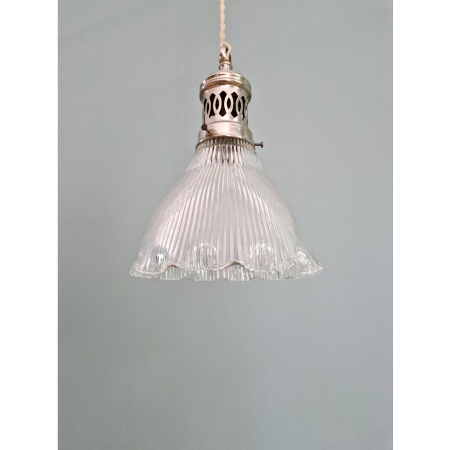 Bauhaus Art Deco Pendant Light in Grooved Clear Glass, 1930 For Sale - Image 3 of 12