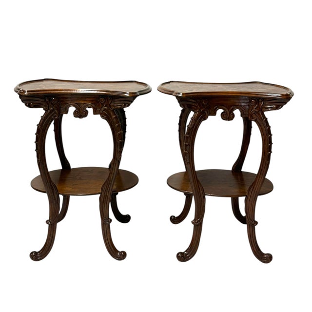 Louis Majorelle Pair of French Art Nouveau Louis Majorelle Style Inlaid Side Tables For Sale - Image 4 of 10