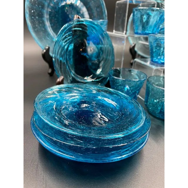 Early 20th Century Vintage Mexican Blue Art Glass Dessert or Appetizer Set- 30 Pieces For Sale - Image 5 of 12