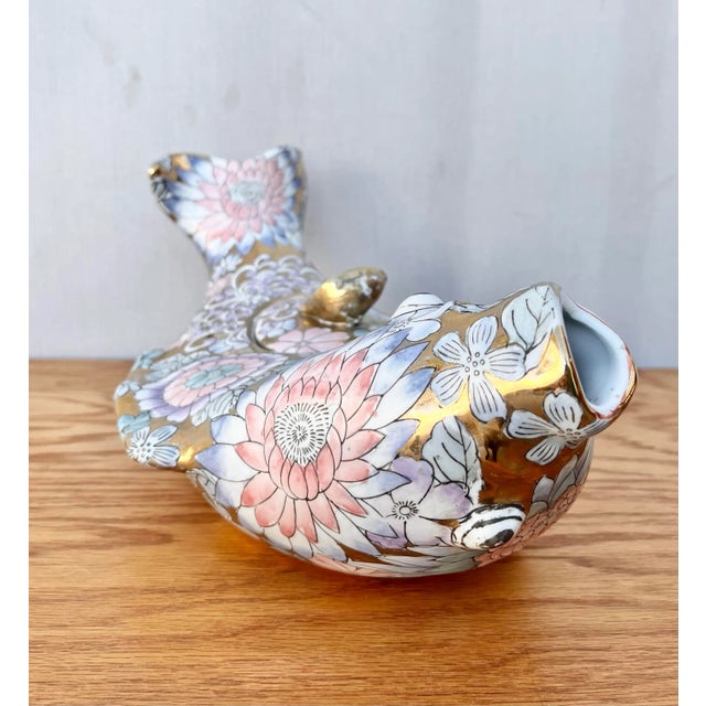 Metal Vintage Hand Painted Porcelain Covered Carp-Form Tureen For Sale - Image 7 of 13