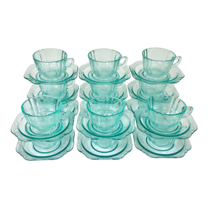 1970s Vintage Art Deco Hollywood Regency Indiana Glass Co. Recollection Cups & Saucers - Set of 30, 15 Settings