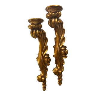 Vintage Italian Baroque Style Candle Wall Sconces - a Pair For Sale