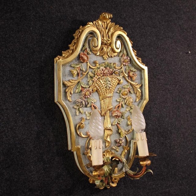 Gold Louis XVI Italian Lacquered and Gilded Wall Lamps, 1960s, Set of 2 For Sale - Image 8 of 13