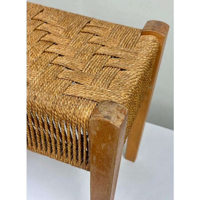 Vintage Woven Rope Seat Wood Stool For Sale - Image 12 of 12