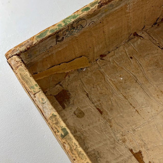 Antique Wood Cabinet/Cupboard With Old Decorative Paper Covering Surface For Sale In New York - Image 6 of 12