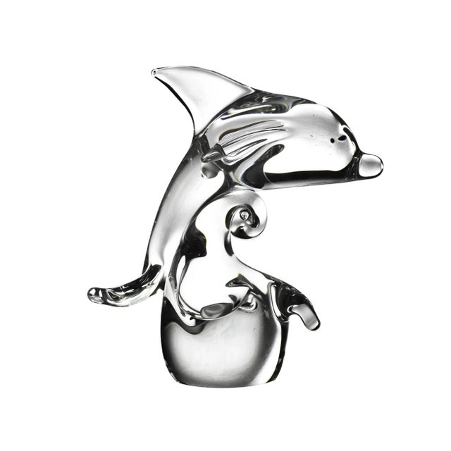 Glass Vintage Hand Blown Dolphin on Ocean Wave Sculpture For Sale - Image 7 of 7