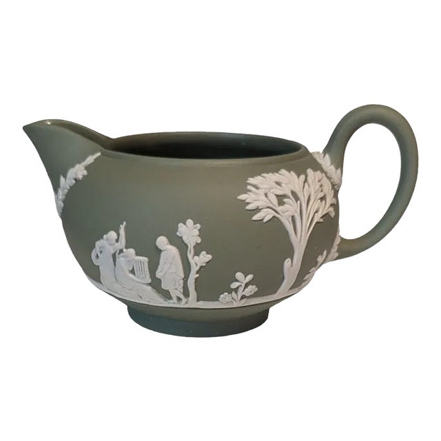 1930s Wedgwood Green Jasperware Creamer For Sale