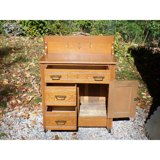 Antique Oak Chest Commode Washstand Dry Sink Country Farmhouse Cabinet For Sale In Boston - Image 6 of 18