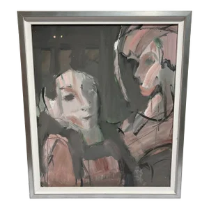 1980s Vintage Abstract Man & Woman Painting., Framed