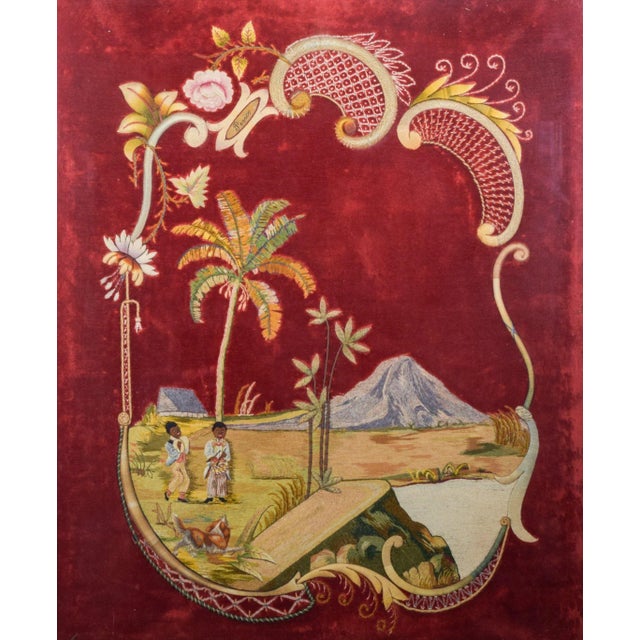 Textile Framed Embroidery of Oasis and Mountain For Sale - Image 7 of 7